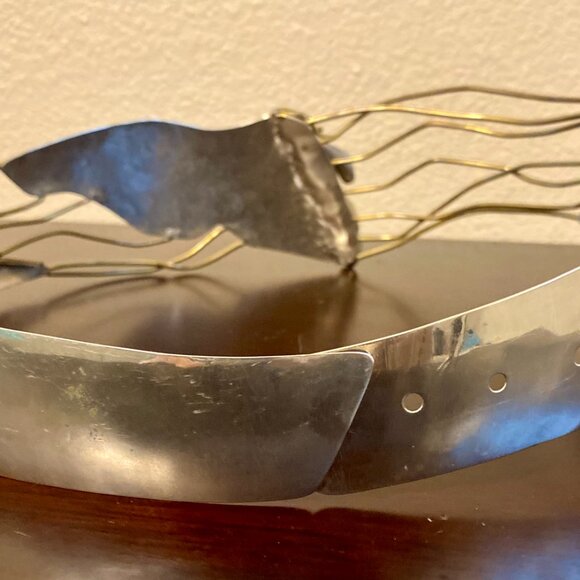 Vintage 1980s Brutalist Style Tooled Metal Belt w/Silver & Bronze Embellishments - Picture 6 of 7